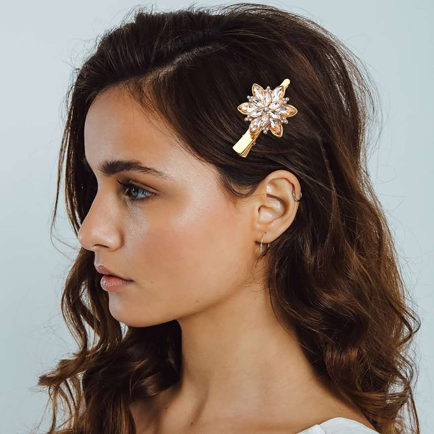 BVGA 3 Pairs Hair Barrettes for Women, Crystal Rhinestone Bangs Hair Clips Metal Flower Butterflies leaf Clips Decorative Hair Accessories for Women