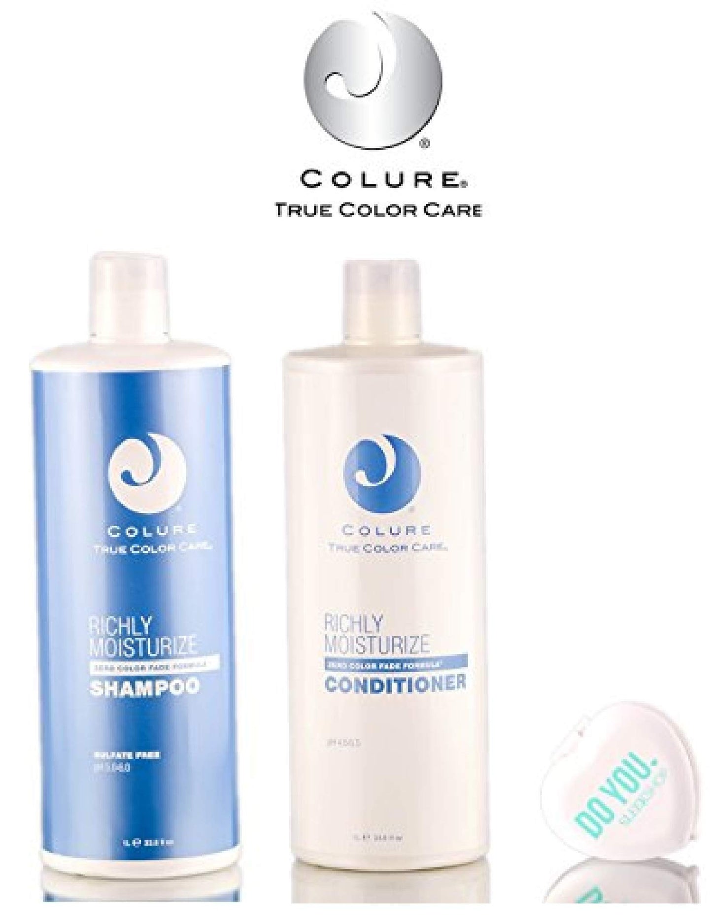 Colure True Color Care Richly Moisturize Shampoo & Conditioner DUO Set (with Sleek Compact Mirror) (33.8 oz Liter Large Kit)