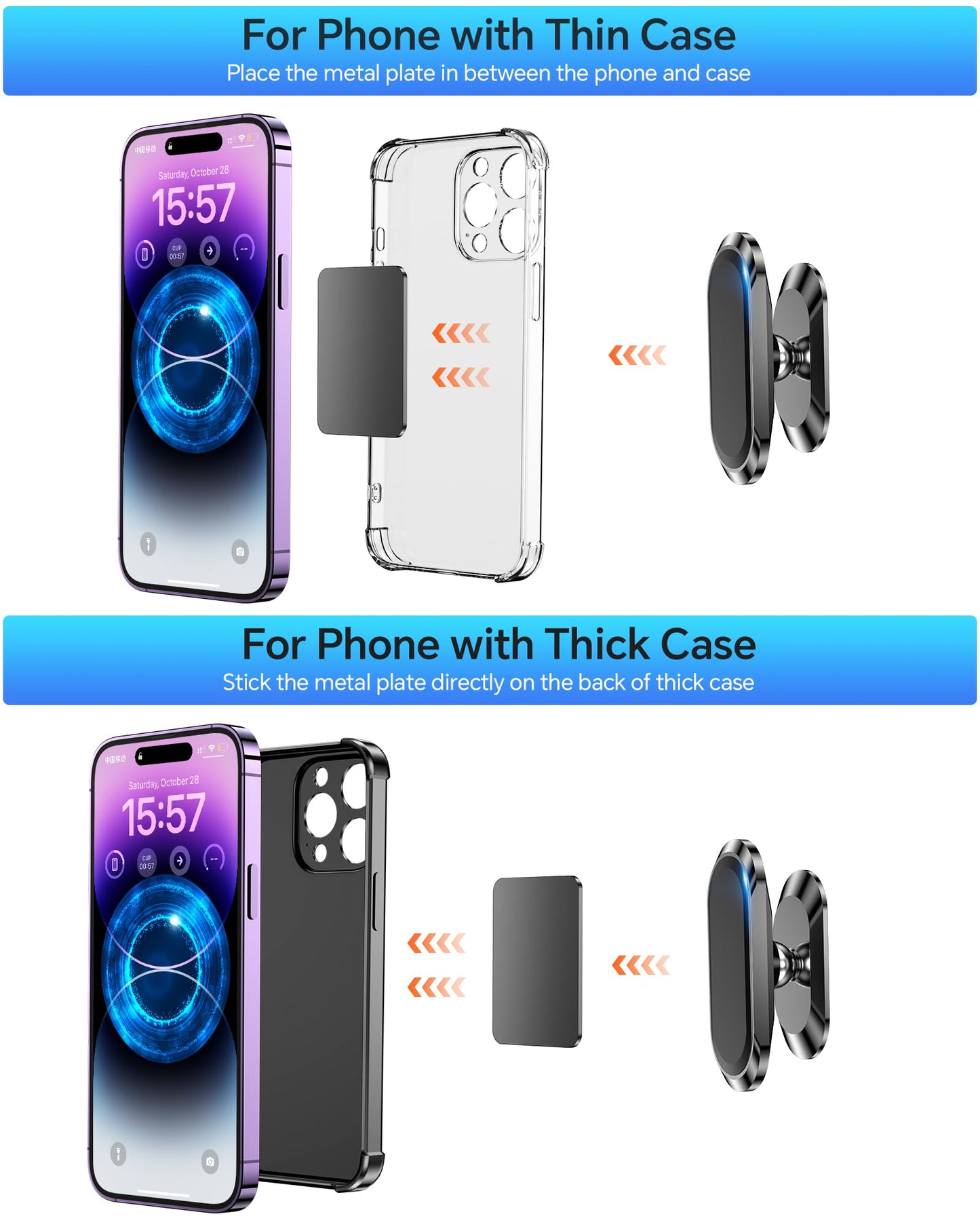 【2-Pack】 Magnetic Phone Holder for Car Dash【Strong Magnet】 Magnetic Car Phone Holder Mount 【4 Plate】 Phone Holders for Your Car Phone Mount for Car…