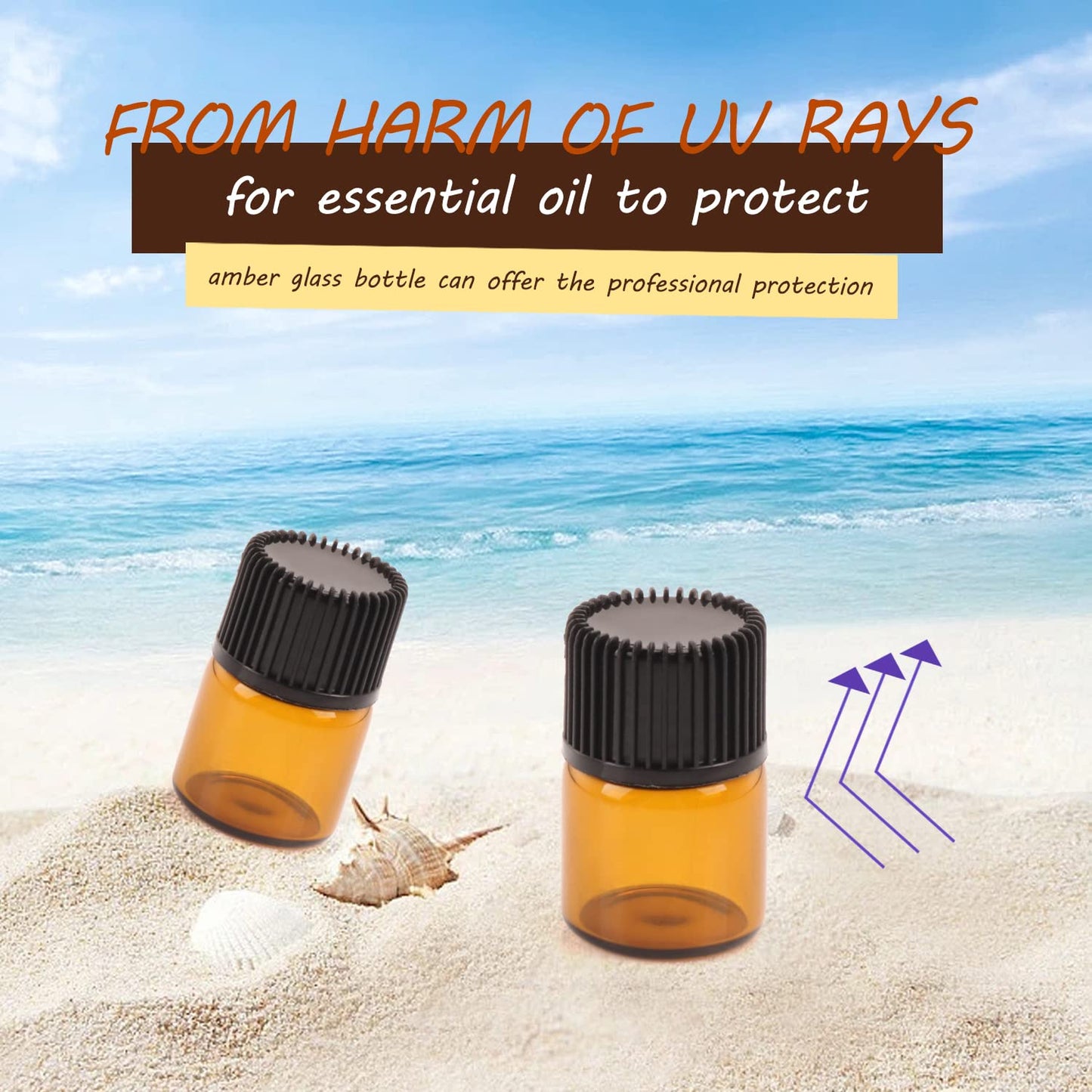 Wresty 100 Packs Essential Oil Bottles,1ml(1/4 dram) Mini Sample bottle Amber Glass Vials,With With 3 Free Dropper