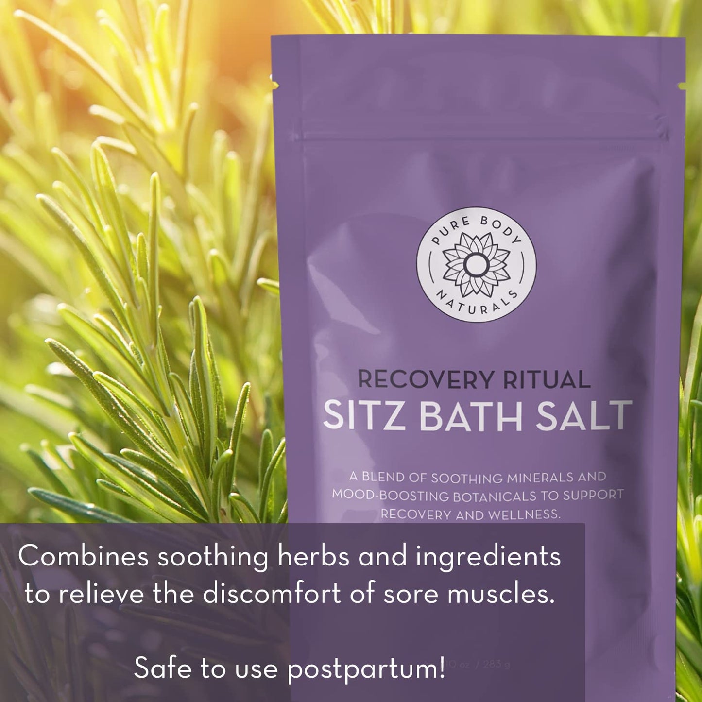 Pure Body Naturals Sitz Bath Salt - Postpartum Care and Hemorrhoid Treatment - Natural Soak for Self Care and Hemmoroid Treatment - Post Partum