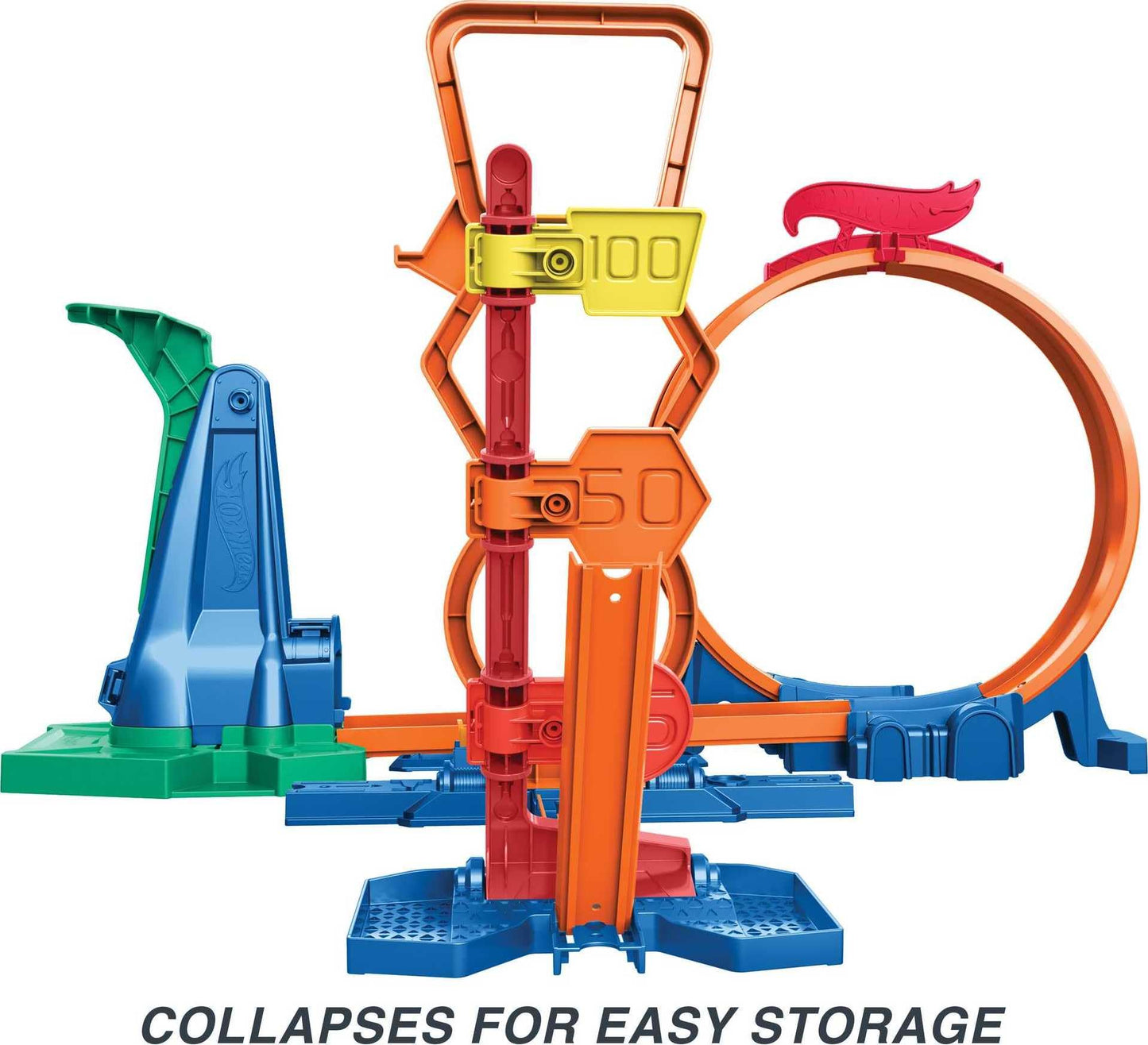 Hot Wheels Toy Car Track Set with 1:64 Vehicle, STEAM Flight Path Challenge Playset, Learn The Basic Physics of Trajectory, Track Storage