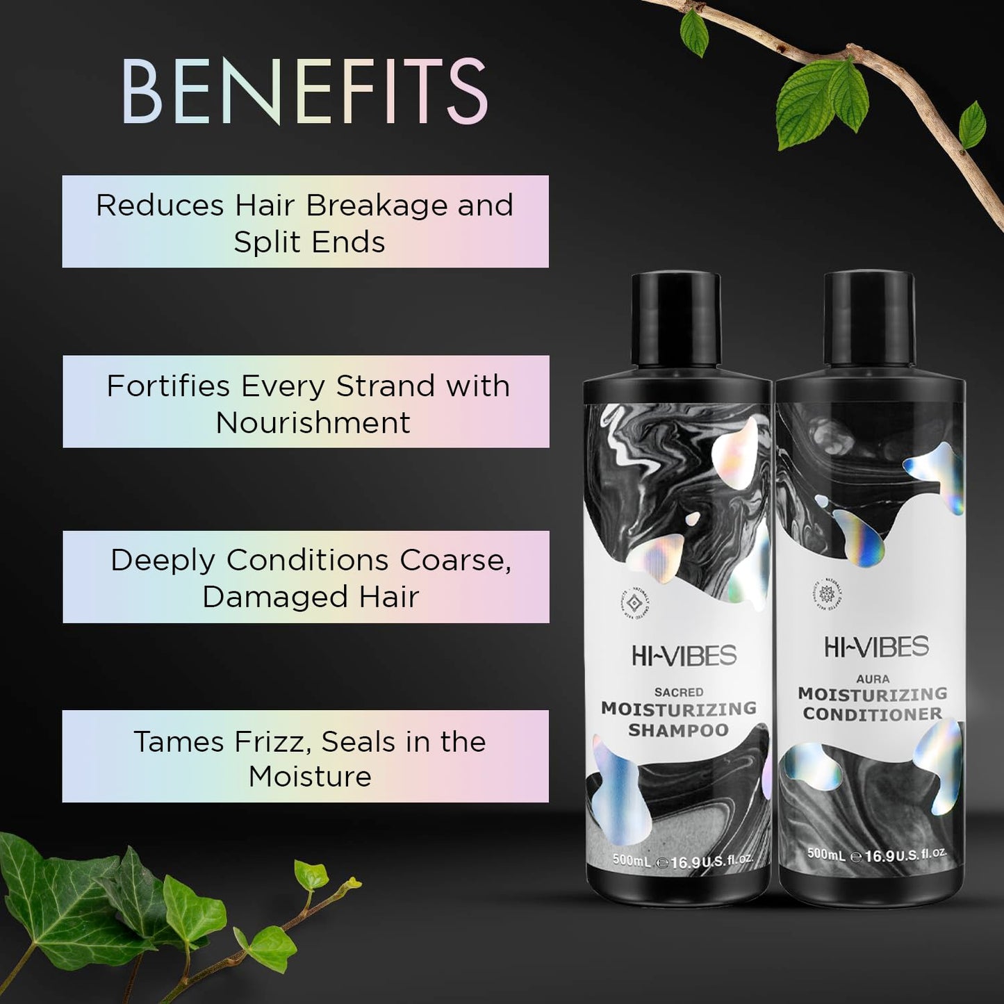 MOEHAIR Hi-Vibes Vegan Shampoo, Conditioner and Serum | Argan Oil Shampoo and Conditioner Set with Anti Frizz Hair Serum | Infused With Avocado