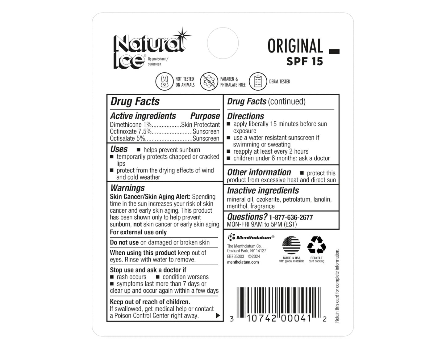 Natural Ice Medicated Lip Protectant/Sunscreen SPF 15, Original 48 ea