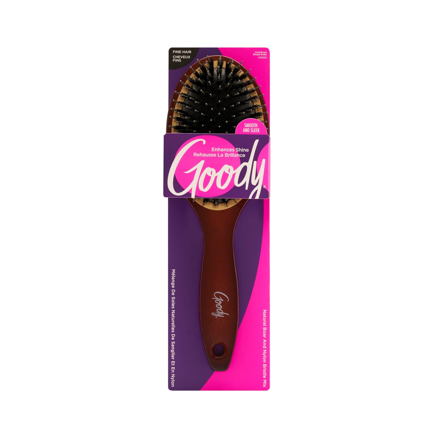 Goody Ceramic Hair Brush, Oval Cushion - Natural Boar and Nylon Bristle Mix to Enhance Shine & Smooth Hair, Fights Frizz and Static - Premium Wood