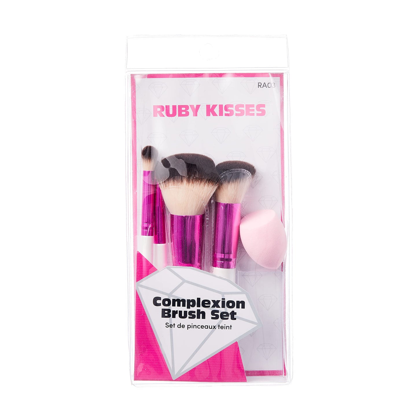 Ruby Kisses Makeup Brushes Travel Size Complexion Brush Set, Powder, Angled Buffer, Blending, Concealer Brush and Blending Sponge, Travel Friendly 5