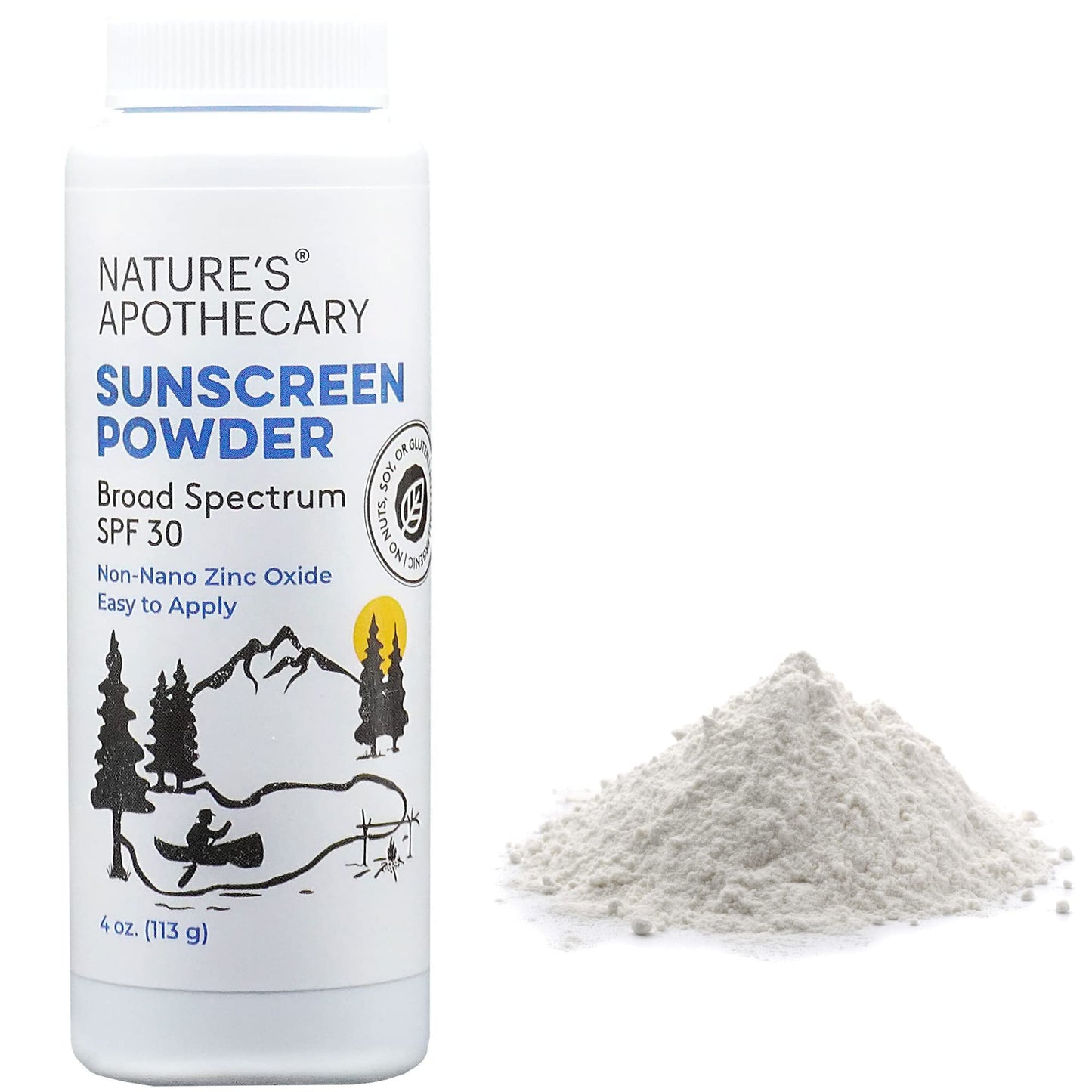 All-Natural, Benzene Free, Non Nano Zinc Oxide Sunscreen Powder SPF 30 - Water & Sweat Resistant, Reef & River Friendly, Hypoallergenic