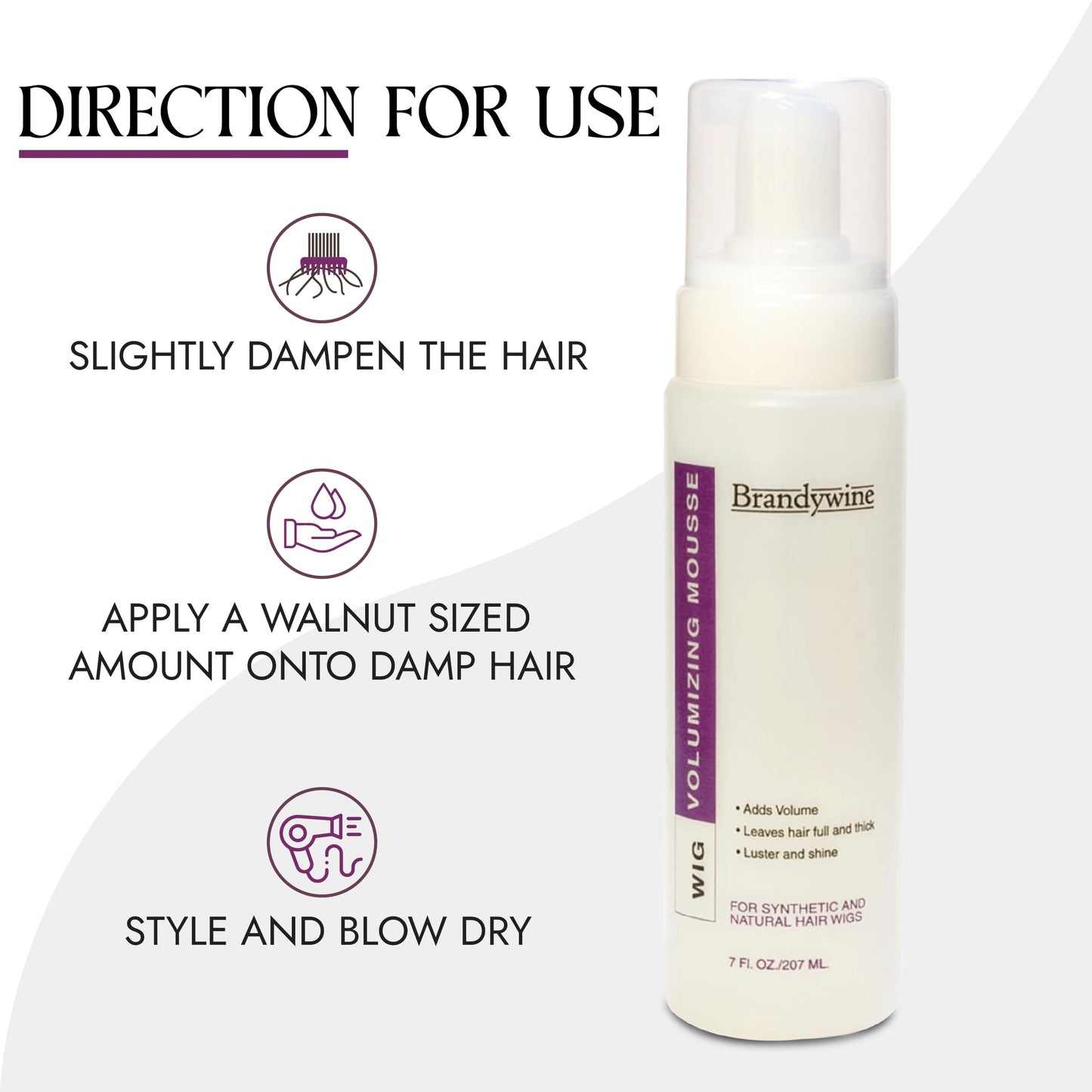 Volumizing Wig Mousse - Adds Volume, Shine & Thickness for Synthetic & Natural Hair Wigs, 7 fl oz / 207 ml