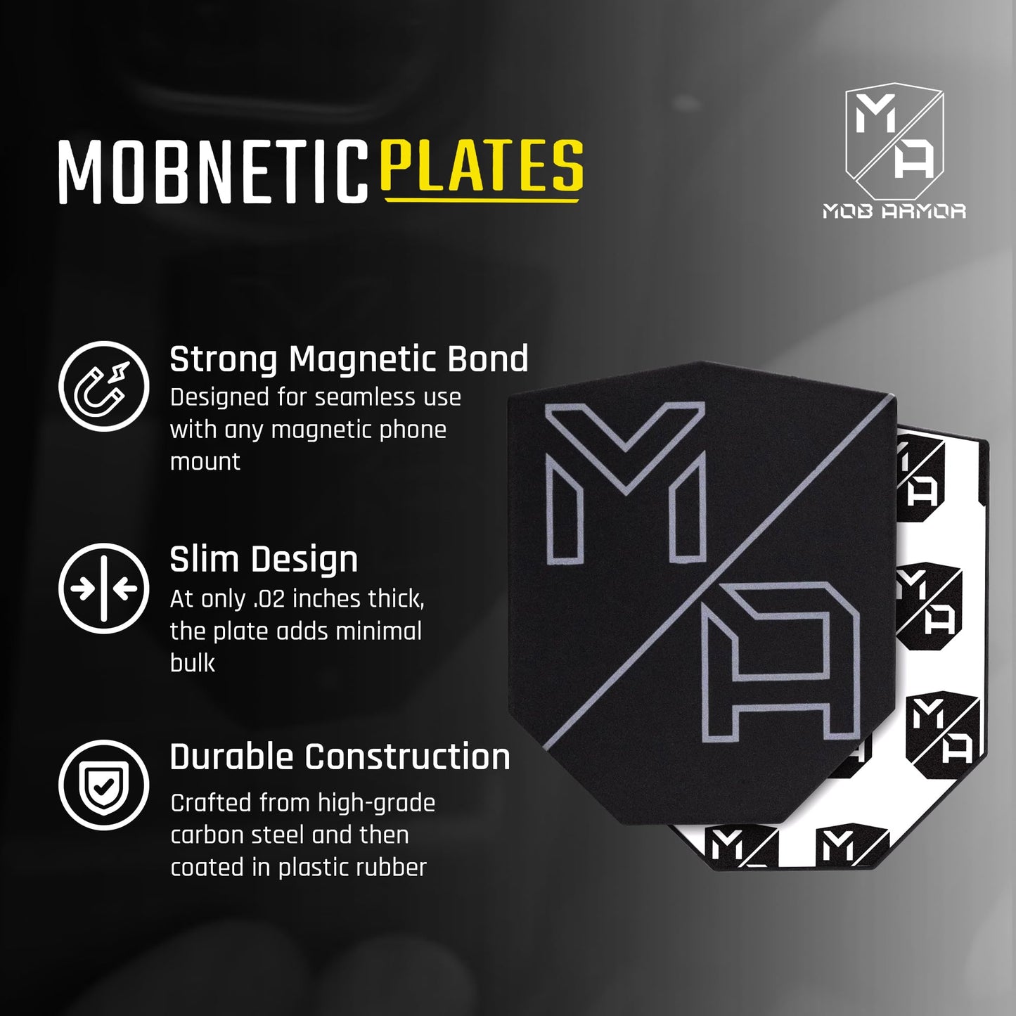 Mob Armor MobNetic Plate - Magnetic Phone Mounting Plate - 0.02inch Thick Metal - iPhone & Android Smartphone Compatible - 3M VHB Adhesive Cars…