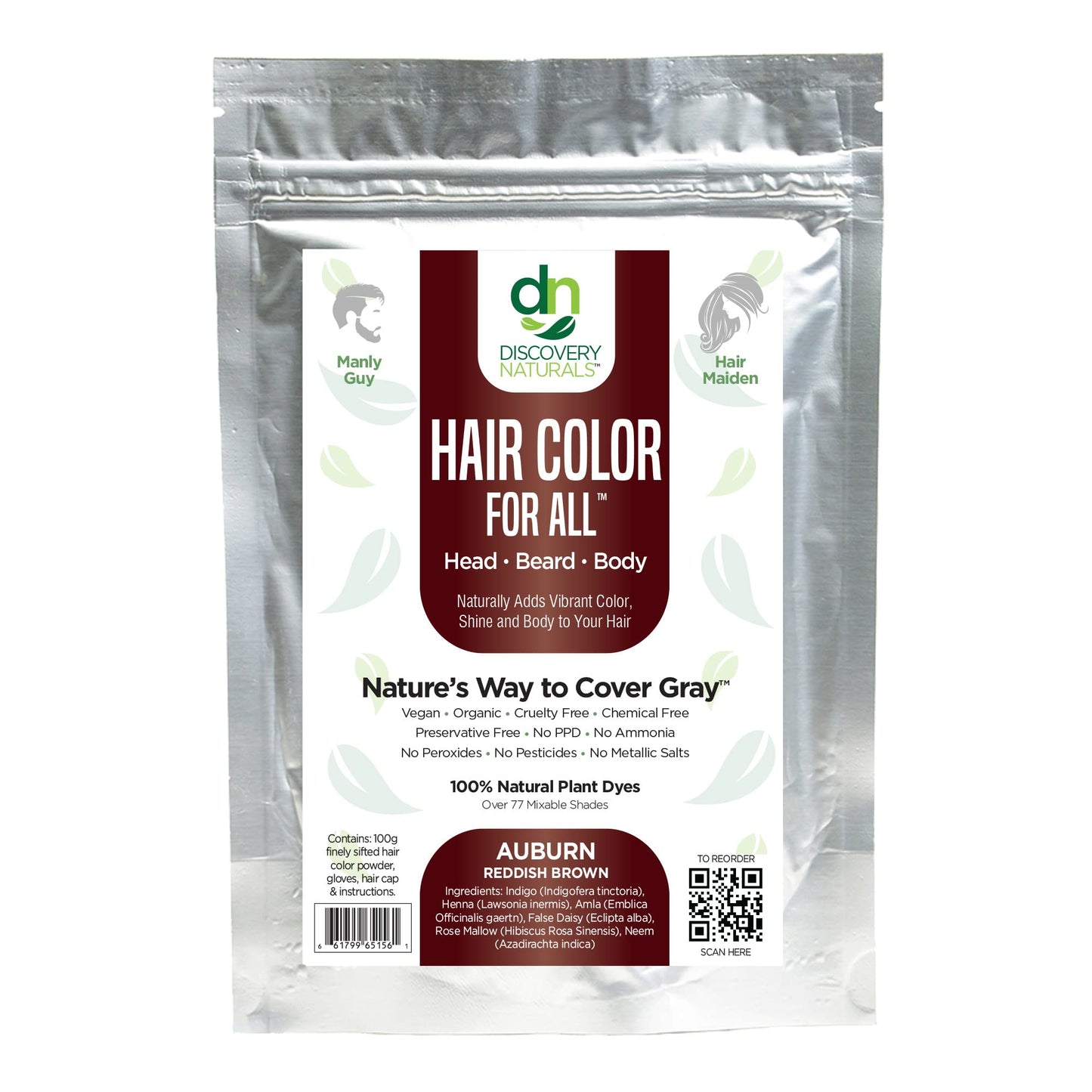 Auburn Reddish Brown Henna Hair Color For All Kit | 100% All Natural Hair Dye & Beard Dye Powder Kit Organic, Herbal & Vegan Chemical & Cruelty Free