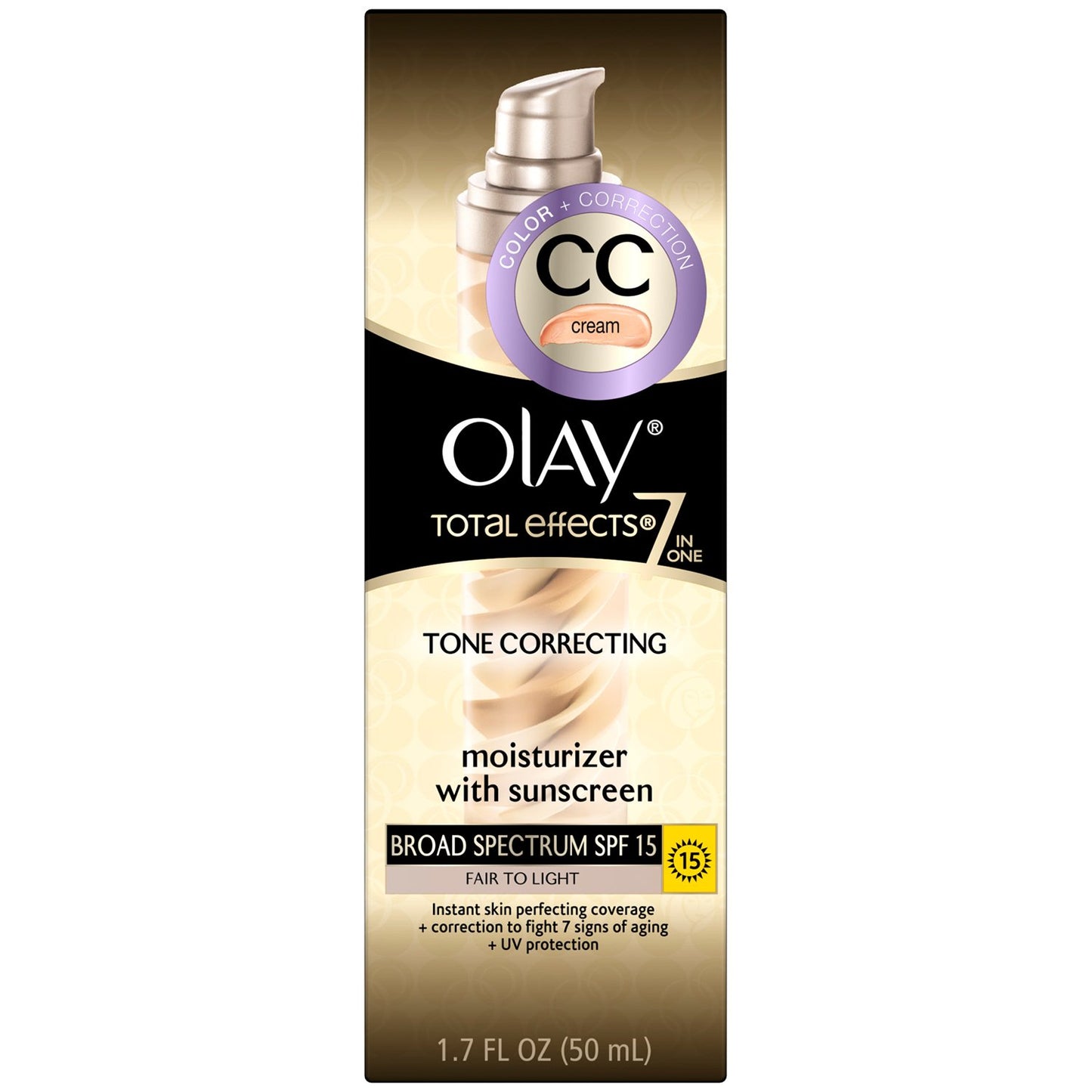 Olay CC Cream - Total Effects Tone Correcting Moisturizer with Sunscreen Broad Spectrum SPF 15 Fair To Light 1.7 Fl Oz