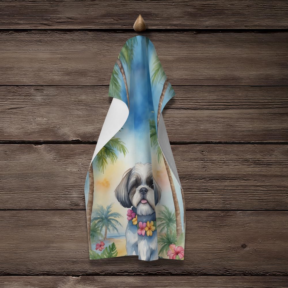 Caroline's Treasures Shih Tzu Luau Kitchen Towel Dish Cloths Guest Hand Towel Decorative Bathroom Towel for Face,Tea, Dishcloth, Kitchen and Bath