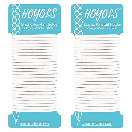 Hoyols Ponytail Holders, No Metal Braided Hair Bands Elastic Thick Tie for Women Thick Fine Curly Hair gomas para el pelo 50 Count 4mm (White)