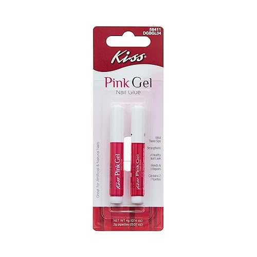 Kiss Pink Gel Nail Glue w/ 2 Pipettes (1 Pack)