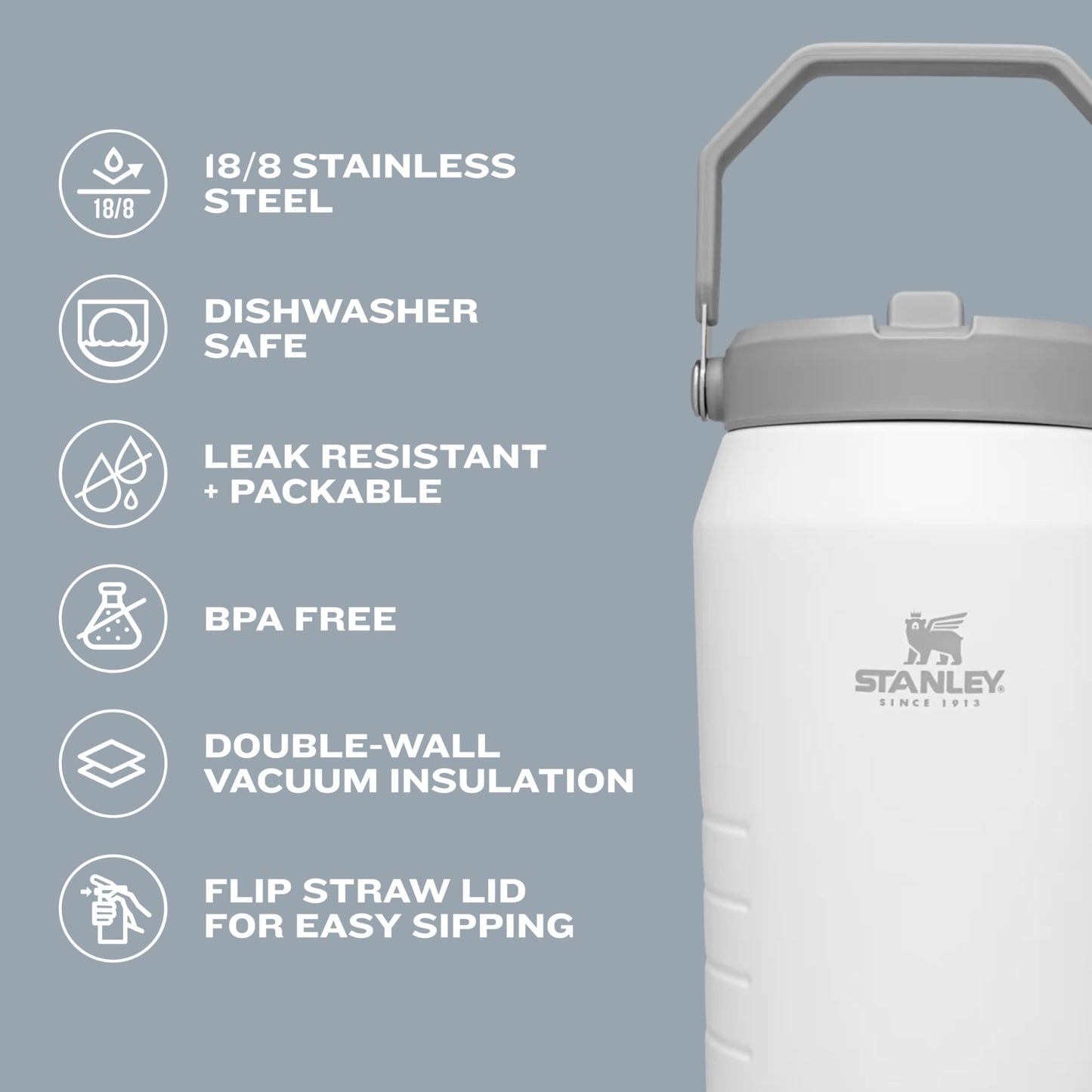 Stanley IceFlow Flip Straw Jug with Handle 64 oz| Twist On Lid and Flip Up Straw | Leak Resistant for Travel and Sports | Insulated Stainless Steel