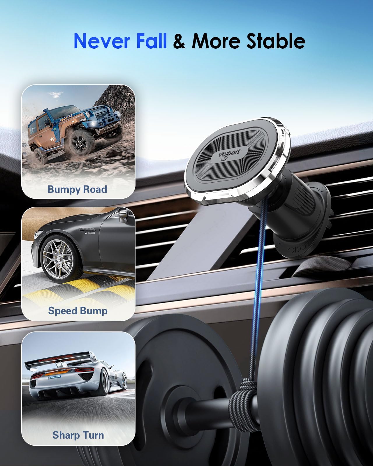 volport Magnetic Phone Mount for Car Vent: [Strong Magnet Clip Hook] Air Vent Holder for iPhone 16/15/14/13/12 Pro Max Plus Samsung S24 Ultra S24+…