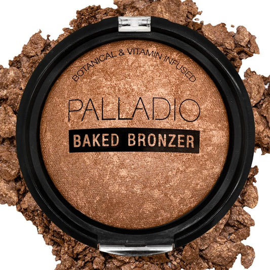 Palladio Baked Bronzer, Highly Pigmented and Easy to Blend, Shimmery Bronzed Glow, Use Dry or Wet, Lasts all day long, Provides Rich Tanning Color