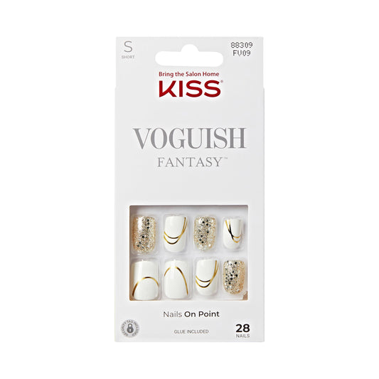KISS Voguish Fantasy, Press On Nails, Nail glue included, 'Glam and Glow', White, Short Size, Squoval Shape, Includes 28 Nails, 2g glue, 1 Manicure Beauty and Personal Care KISS Default Title