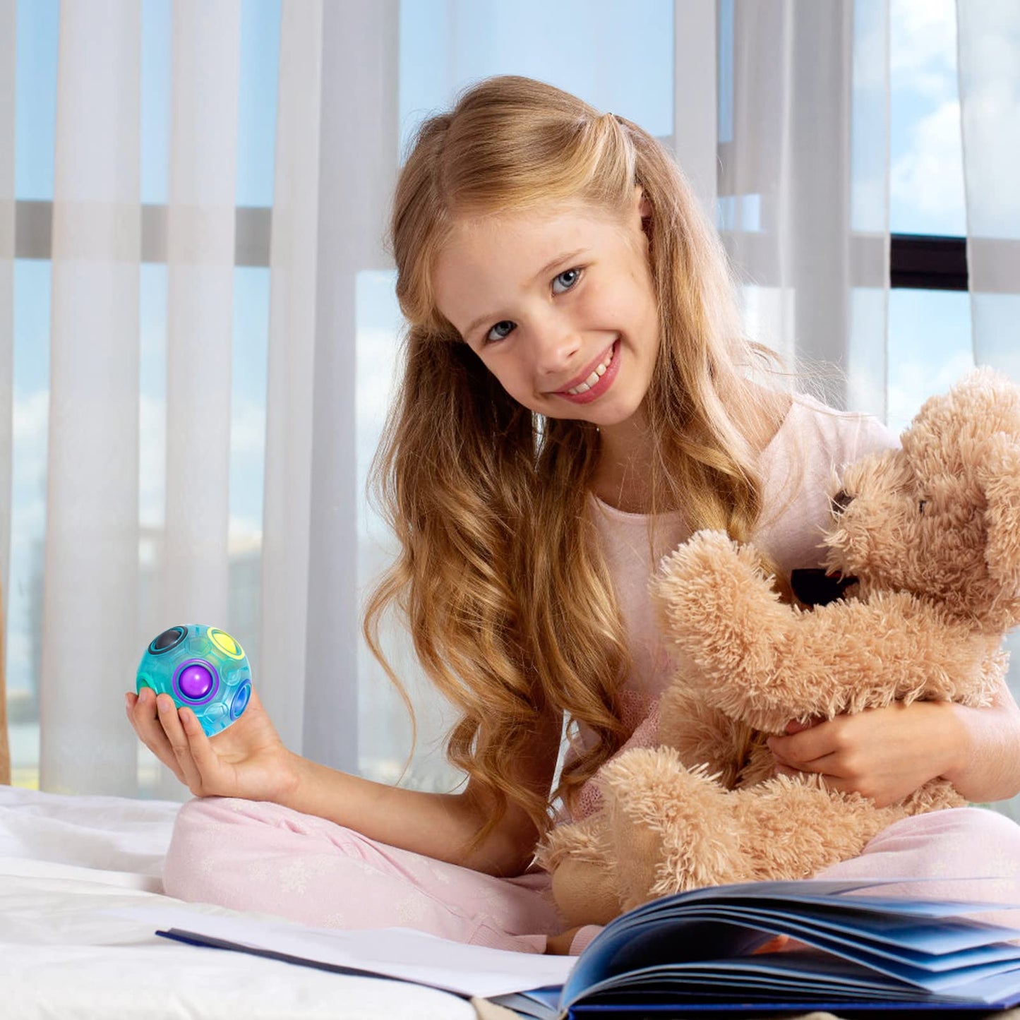 Vdealen Magic Rainbow Puzzle Ball – Fidget Brain Teaser Toy for Kids, Teens & Adults, Birthday, Easter, Valentine’s & Christmas Gift (Blue)