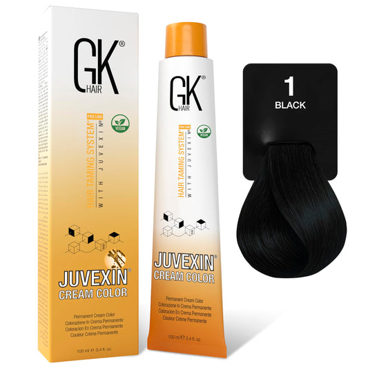 GK HAIR Color Cream 1.0 Natural Black - 100% Grey Coverage | Semi, Demi or Permanent Results | 8-10 Vol Semi | 20-30-40 Vol Permanent - Salon Quality Beauty & Personal Care GK HAIR
