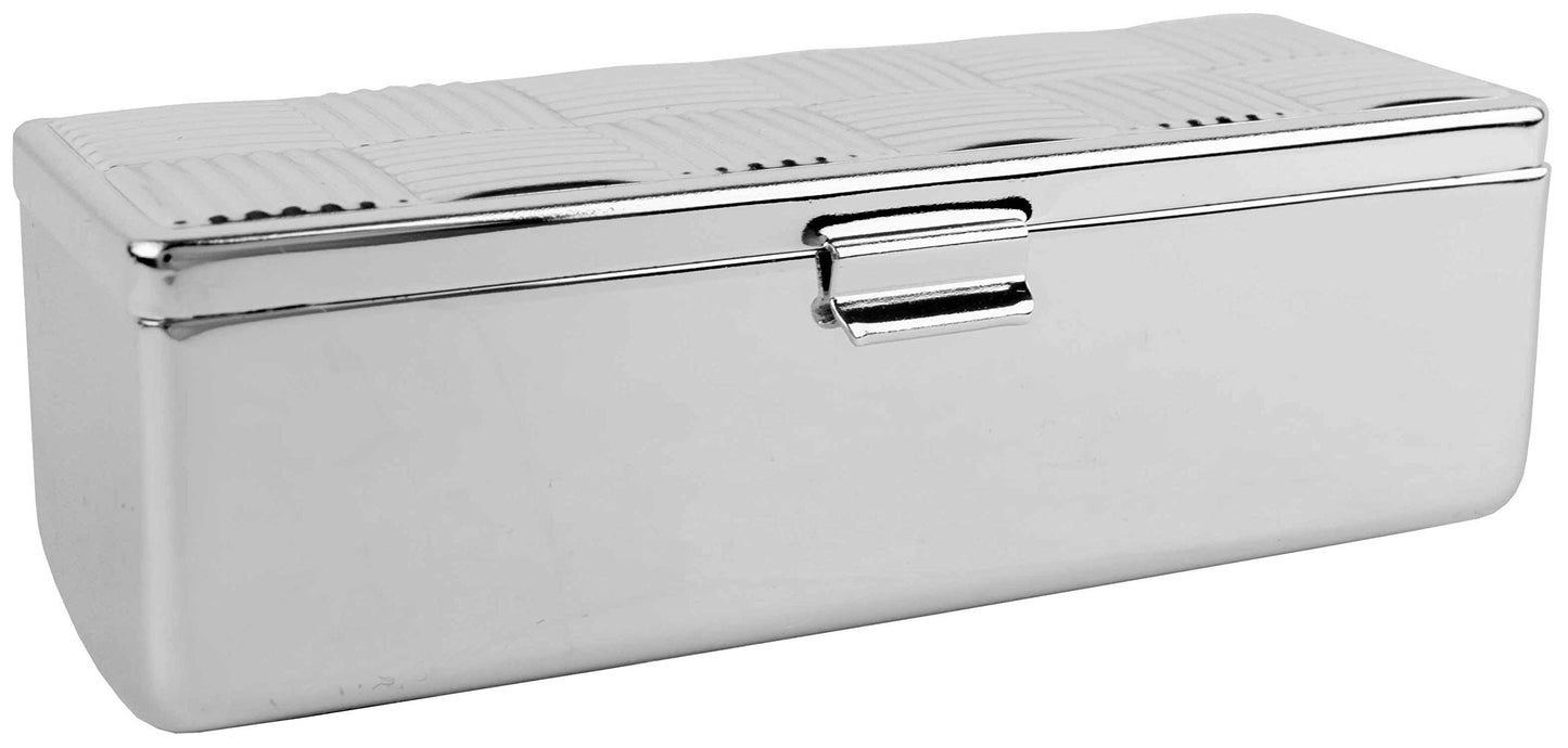 Stephanie Imports Set of 2 Rectangular Vintage Lipstick Cases With Glass Mirror (Silver Checker)