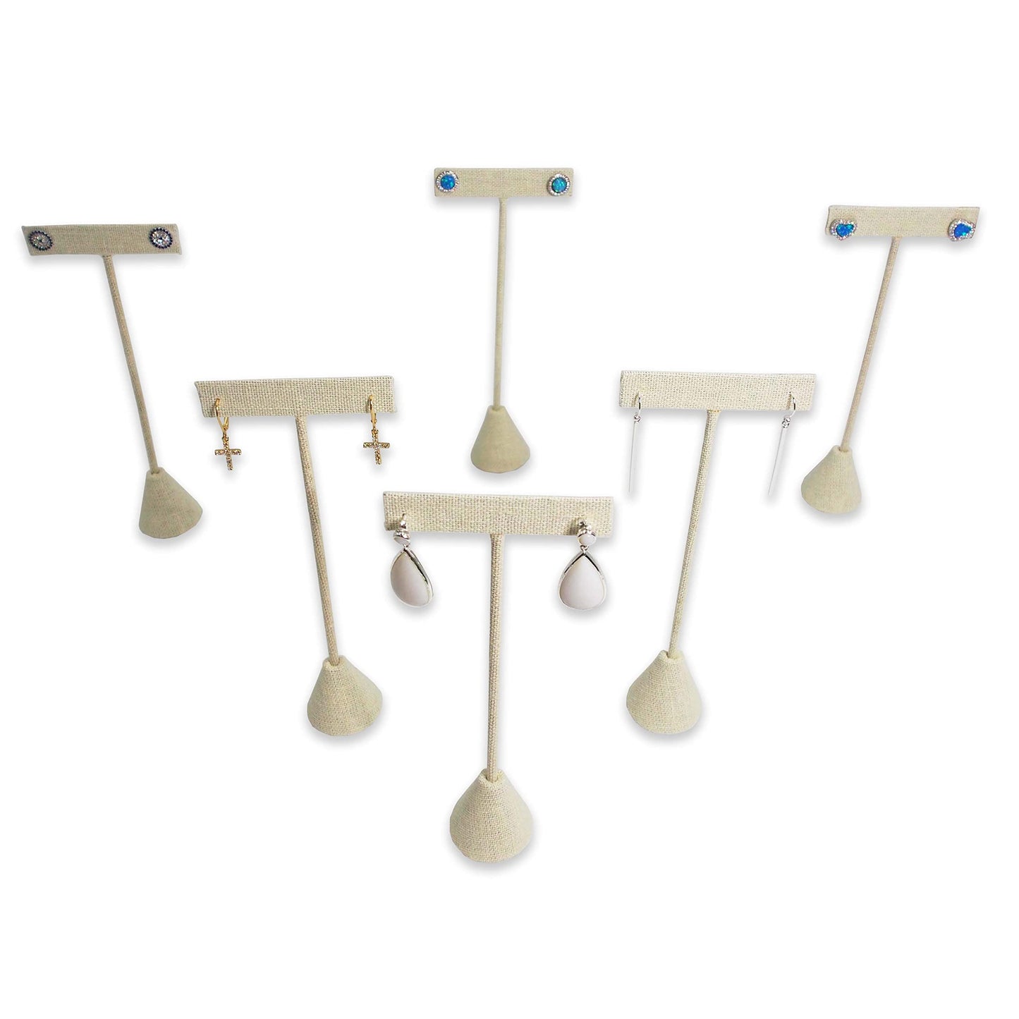 N'ice Packaging - 6 Qty Beige Linen 6.75" High Free-Standing Earring T-Stand Display, T Shape Holder for Tradeshow, Home Business, Promotion, or just…
