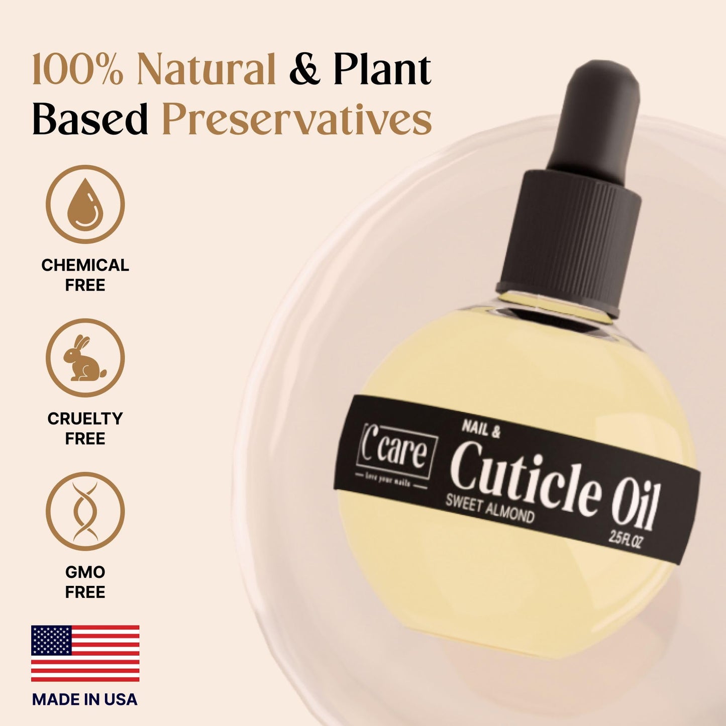 C CARE Sweet Almond Cuticle Oil For Nails - Repairs Cuticles Overnight - Moisturizes and Strengthens Nails and Cuticles - Dropper & Brush included