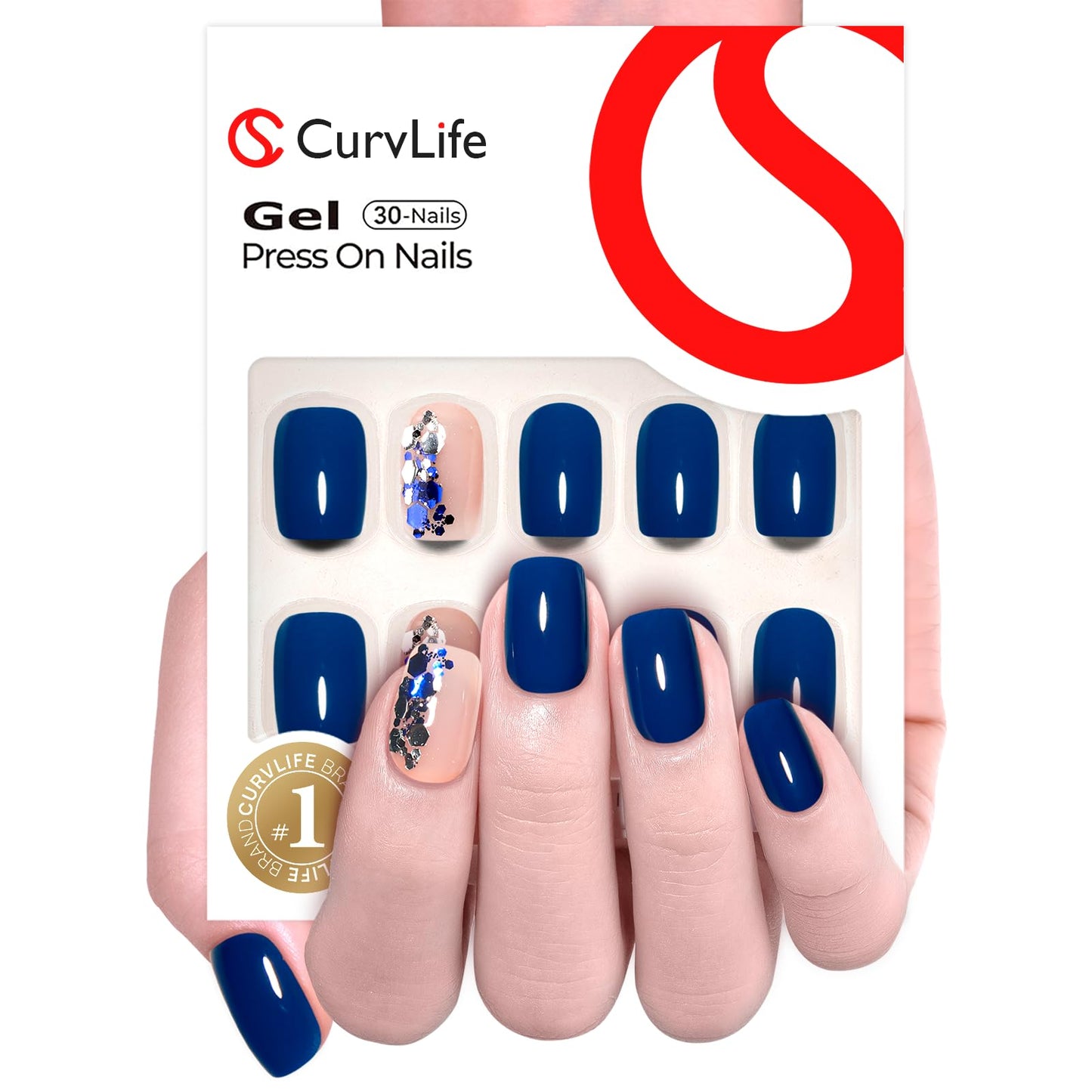 CurvLife Press On Nails Stick On Nails Deeping Blue Short Square Fake Nails Design Acrylic Nails Tips Glue On False Nails For Women Beauty and Personal Care CurvLife