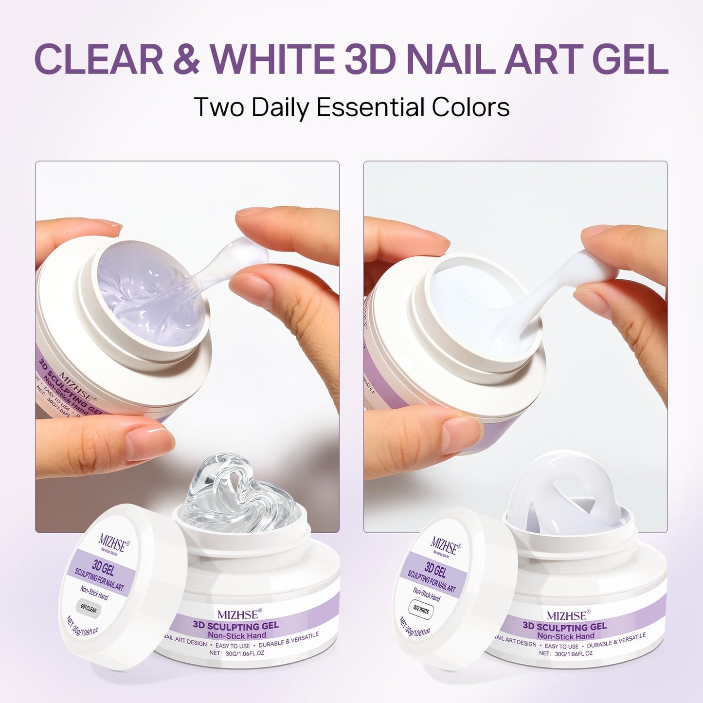 MIZHSE 2Pcs 3D Nail Gel Sculpting Gel Set, Clear White with Sculpture Pen Beauty and Personal Care MIZHSE