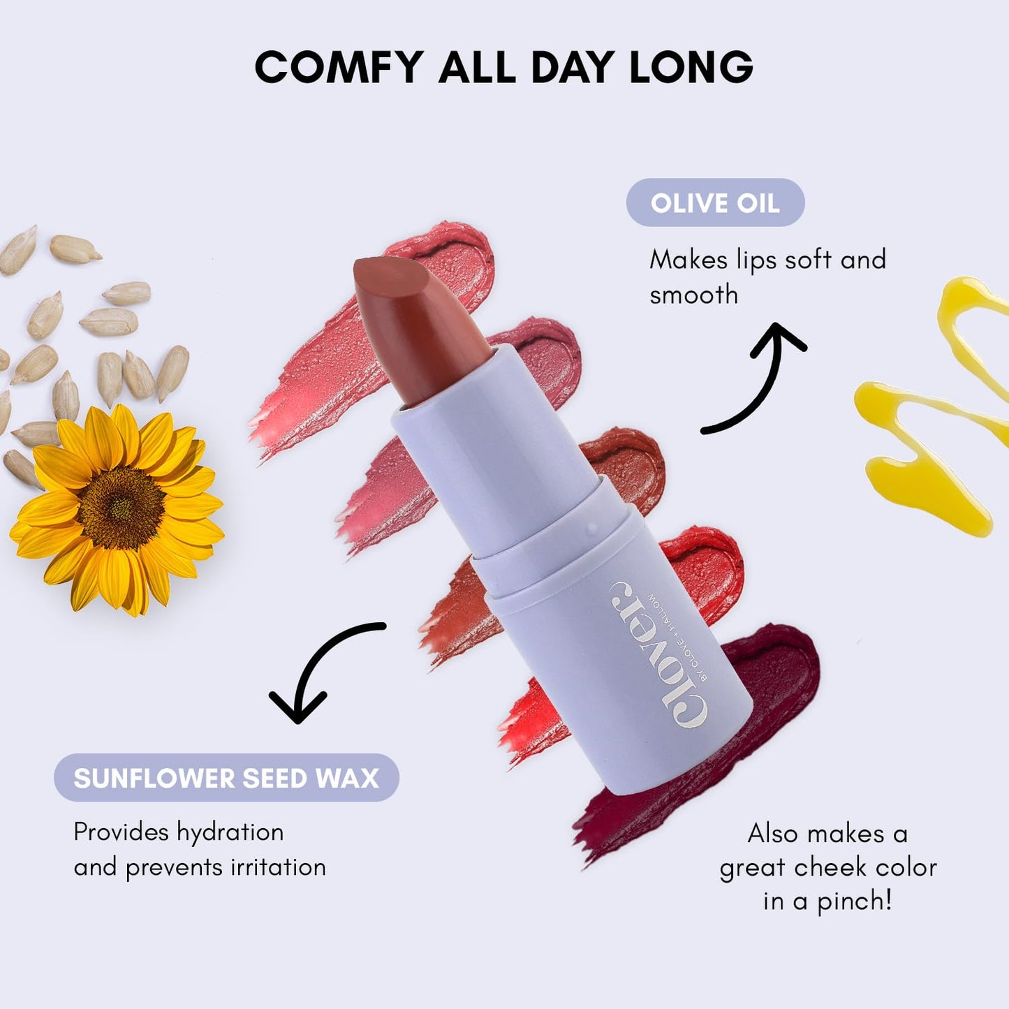 Clover Comfy Matte Lipstick | Non Drying Lipstick, Moisturizing And Lightweight, High Pigmented stick | Cruelty-Free & Vegan Lip Makeup | Shade -