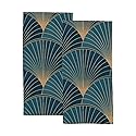 Kuizee Microfiber Hand Towel Face Towels Set of 2 Golden Elements Blue Art Deco Style Quick-Dry Highly Absorbent Ultra Soft Bathroom Kitchen 30X15…