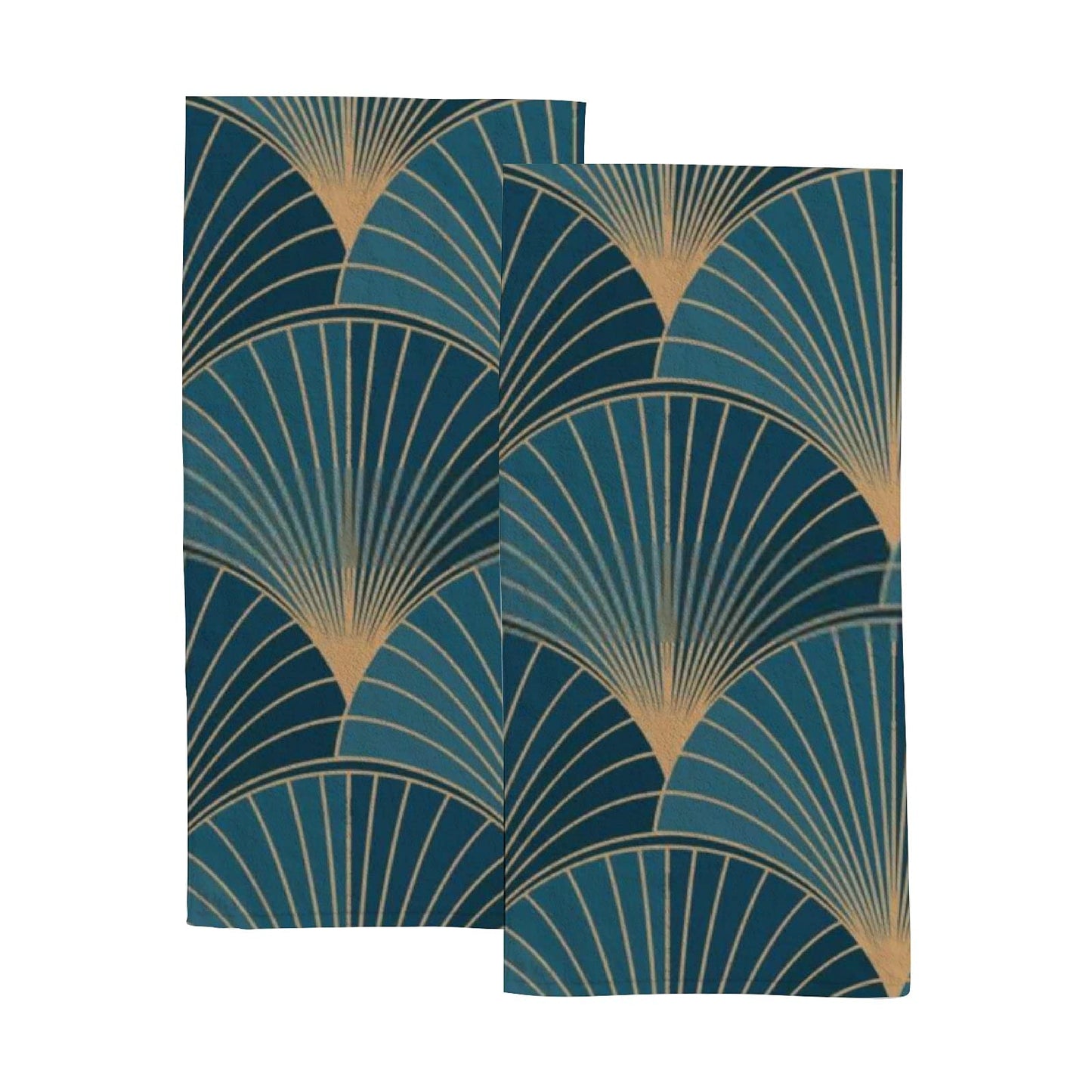 Kuizee Microfiber Hand Towel Face Towels Set of 2 Golden Elements Blue Art Deco Style Quick-Dry Highly Absorbent Ultra Soft Bathroom Kitchen 30X15…