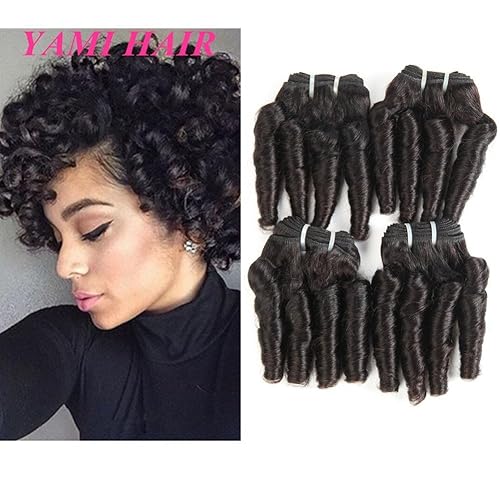 YAMI 8A Brazilian Virgin Funmi Hair Human Hair Bundles Short Curly Hair Extensions 4 Pcs Curl Hair Bundles Brazilian Unprocessed Human Hair Extensions
