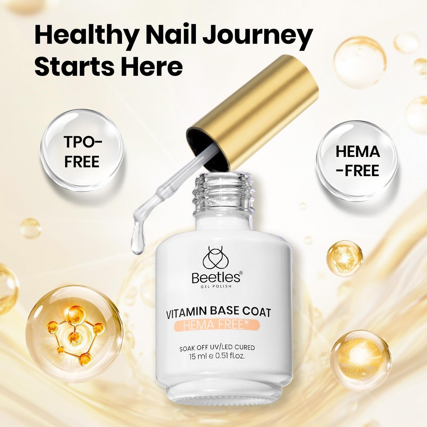 Beetles Vitamin Gel Base Coat, 15ml HEMA Free & TPO Free Nail Base Coat, Nourishing for Strong Adhesion, Long Lasting Soak Off UV LED for Gel Polish Beauty and Personal Care beetles Gel Polish