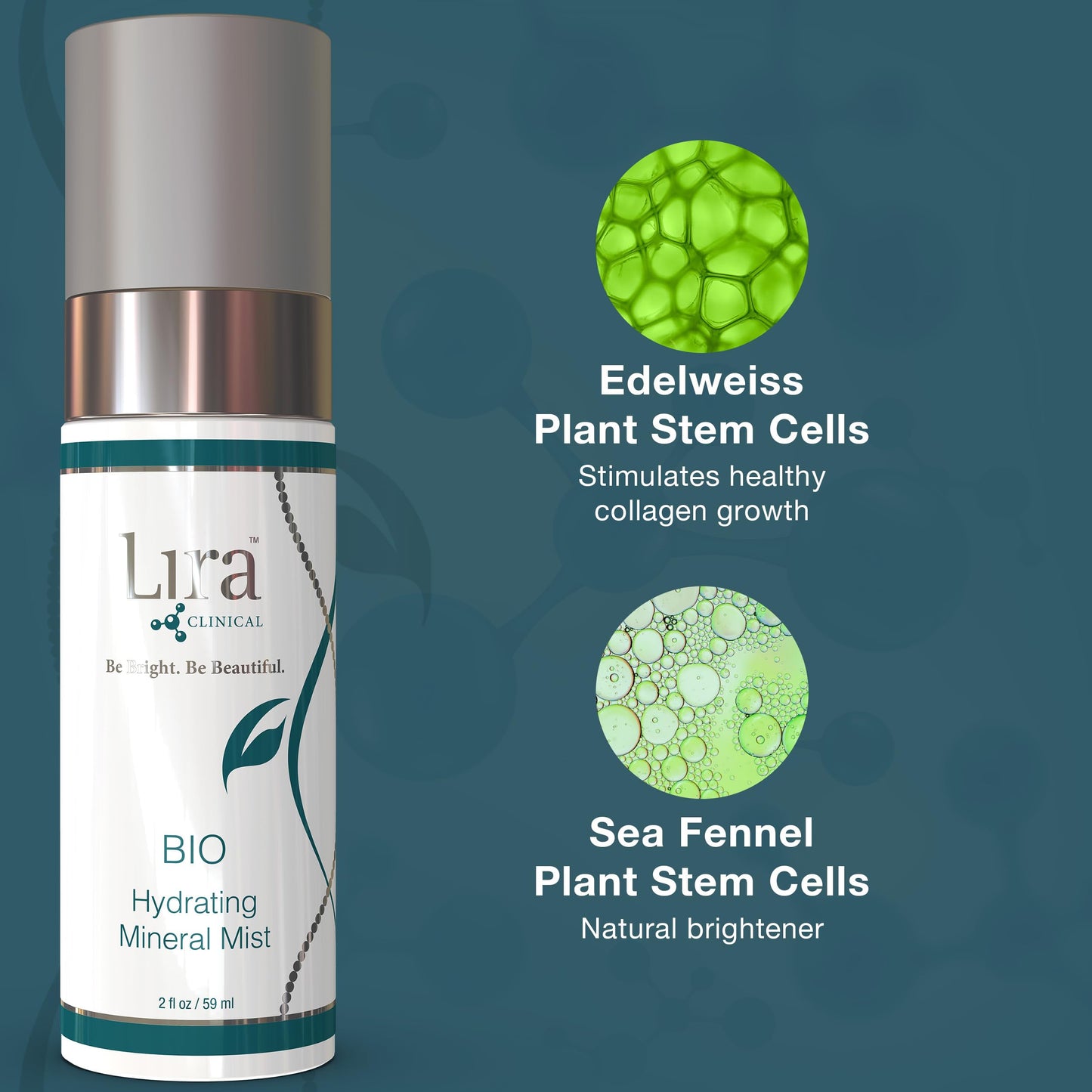 Lira Clinical BIO Hydrating Mineral Mist - Face Mist Hydrating Spray with Plant Stem Cells - Calming & Glowing Facial Mist - 2 Ounce