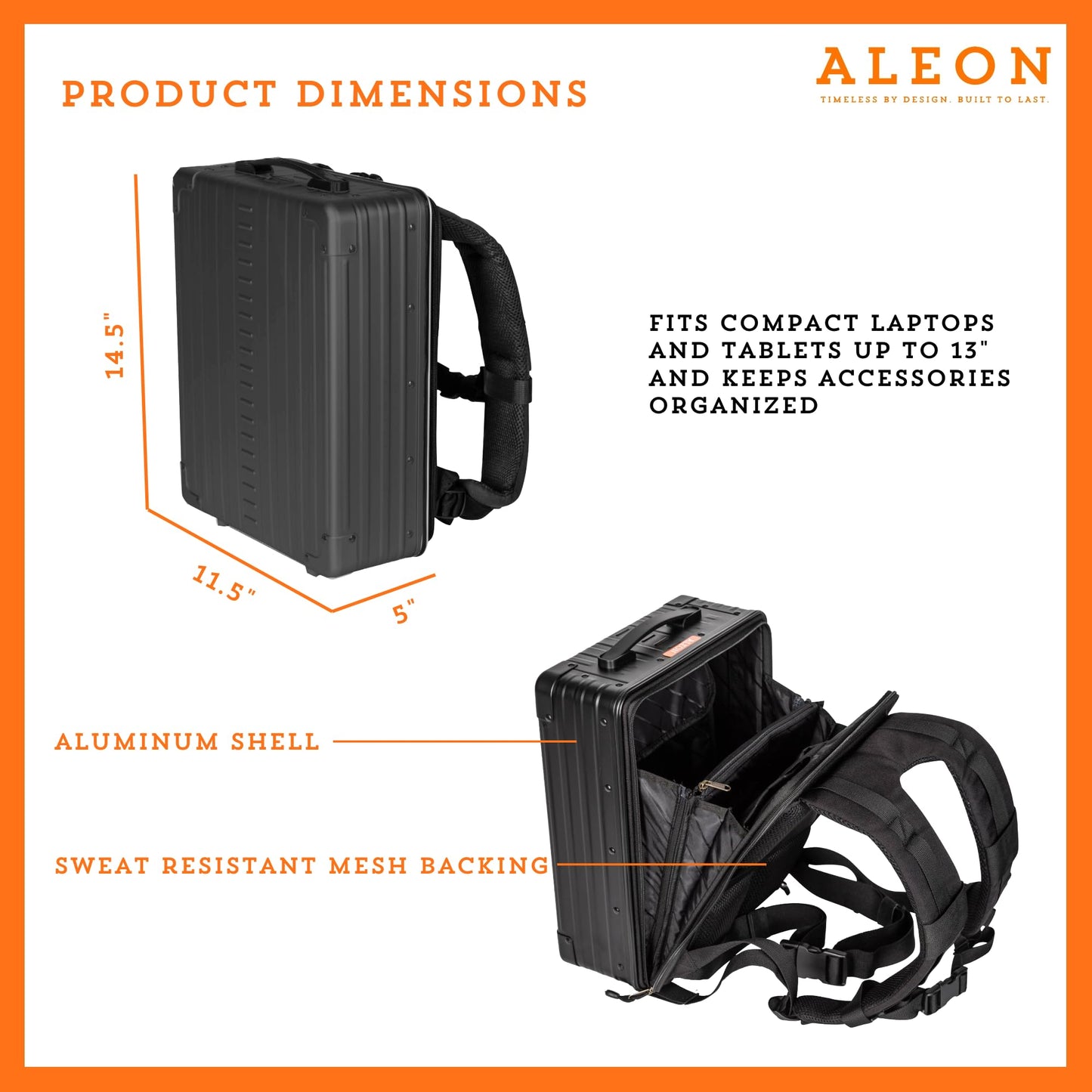 All Aluminum Lightweight 16" Hybrid Backpack for Men & Women, Fits 13" Laptop, Premium Hard Shell Backpack for Business Travel with RFID blocker for Tech, Executive, Gamers, Photographer (Black)