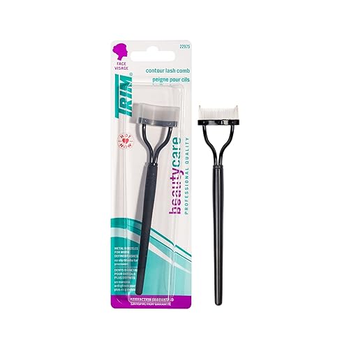Trim Contour Lash Comb with Cover - Professional Eyelash Separator - Natural-Looking Defined Lashes - Metal Bristles - Curved Design - Non-Slip Handle