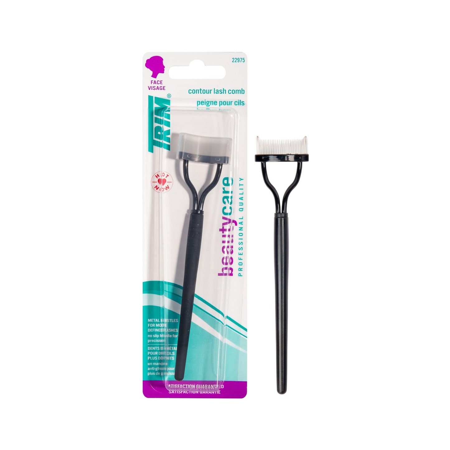 Trim Contour Lash Comb with Cover - Professional Eyelash Separator - Natural-Looking Defined Lashes - Metal Bristles - Curved Design - Non-Slip Handle