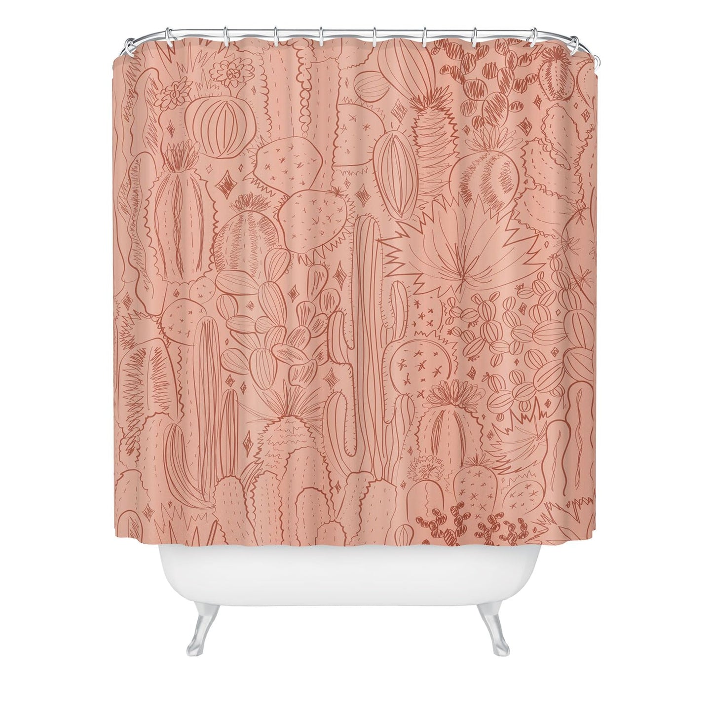 Society6 Shower Curtain - Bathroom Decor by Doodle by Meg - Fabric Shower Curtains for Bathroom, 72" x 69", Cactus Scenes in Pink