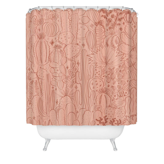 Society6 Shower Curtain - Bathroom Decor by Doodle by Meg - Fabric Shower Curtains for Bathroom, 72" x 69", Cactus Scenes in Pink
