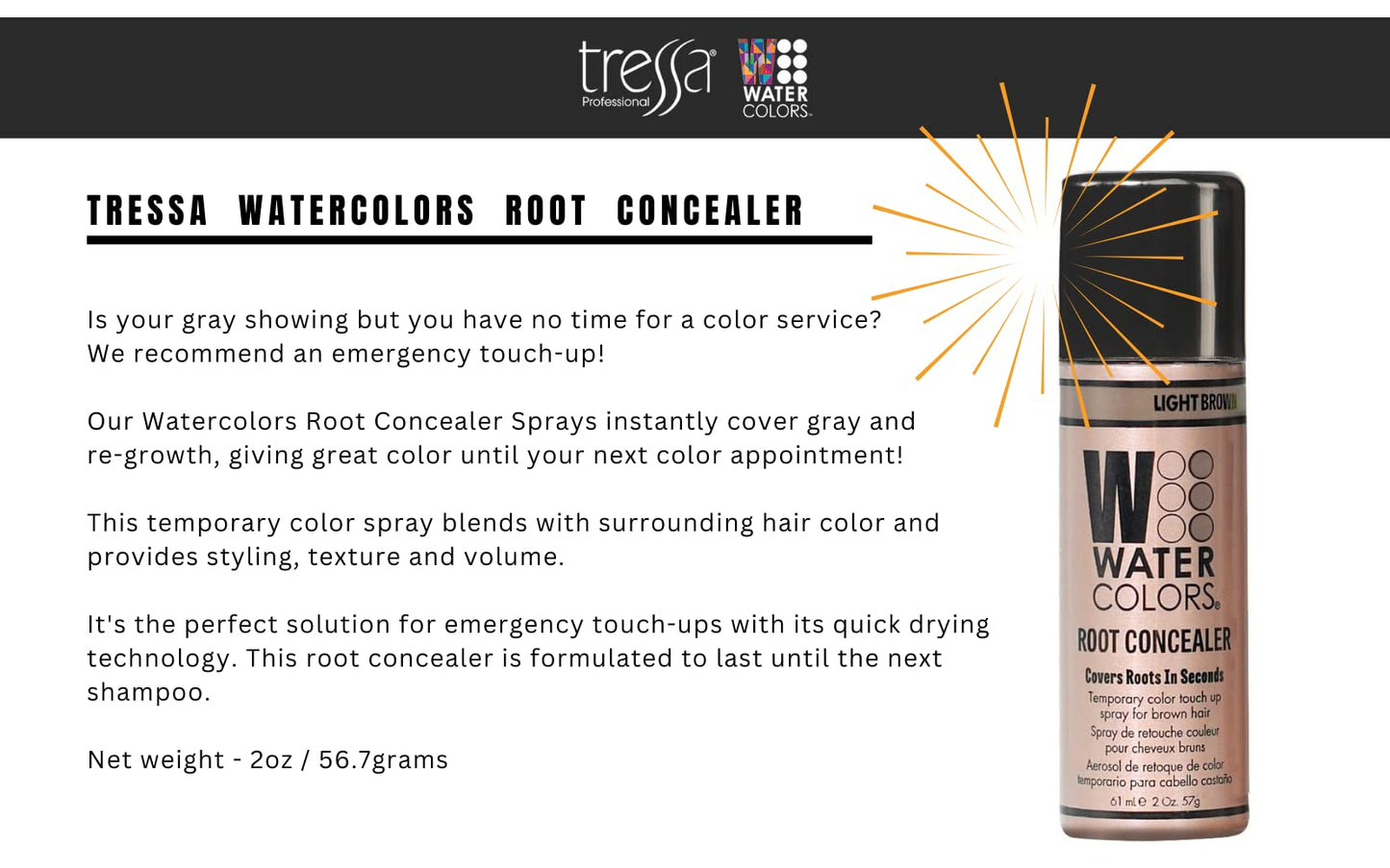 Watercolors Root Concealer Touch Up Texture & Volume Spray, Covers Gray Roots & Regrowth. (Light Brown)