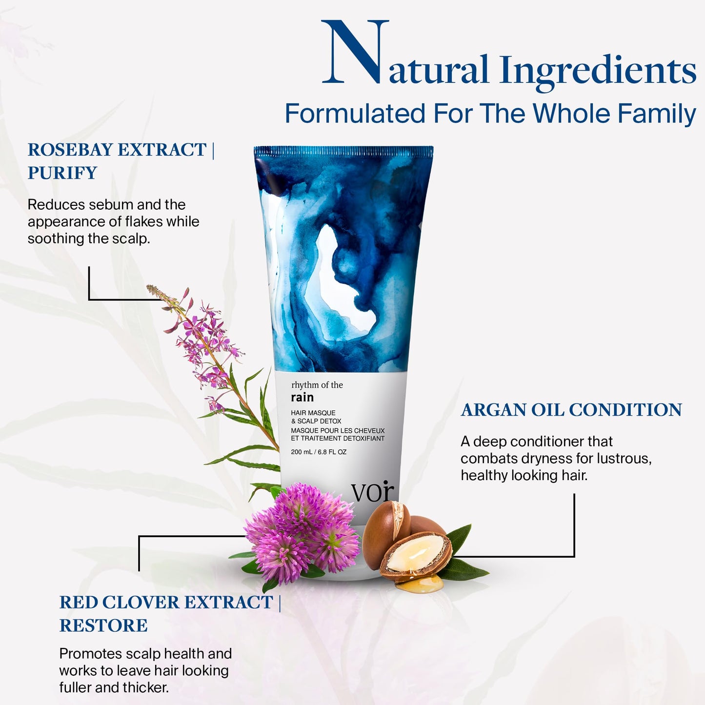 Voir Haircare Rhythm of the Rain Deep Conditioning Hair Mask with Argan Oil + Rosebay & Red Clover Extracts - Hair Mask for Damaged Hair - Scalp