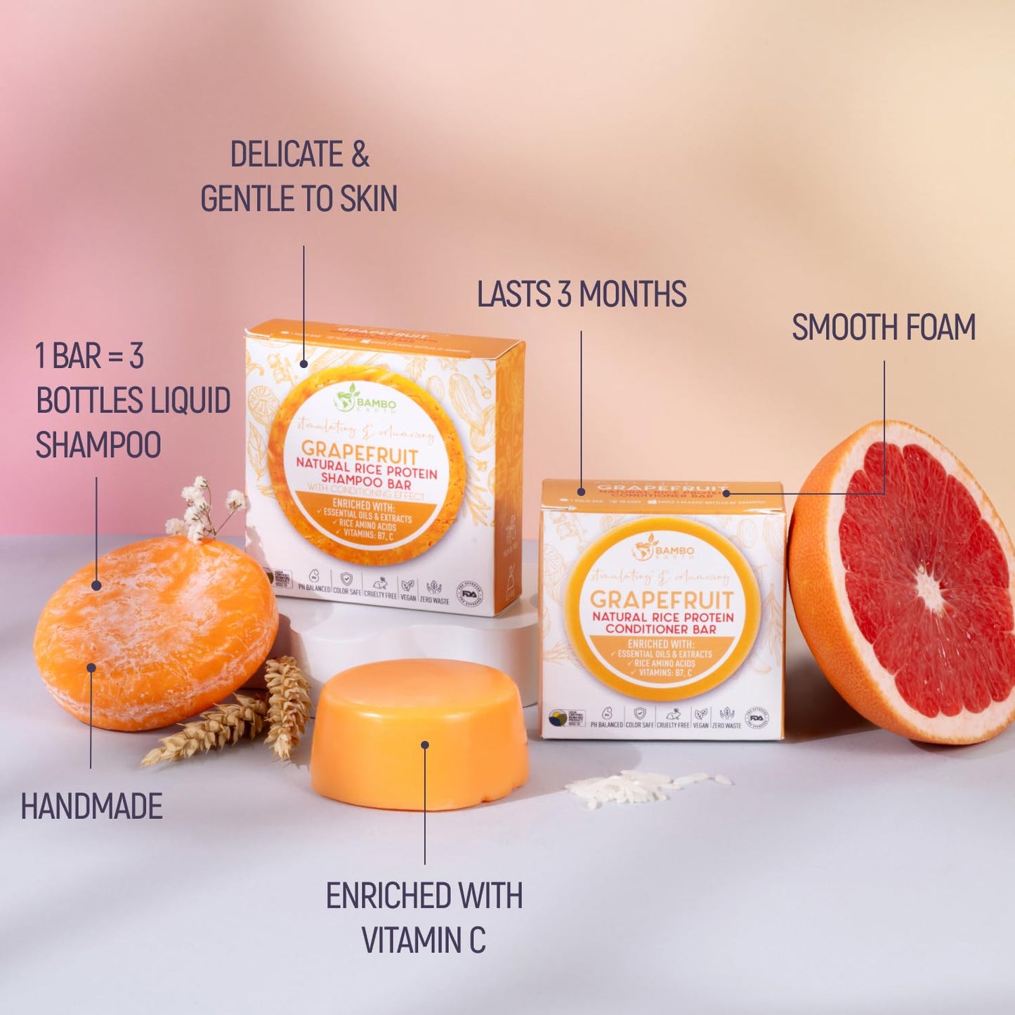Solid Rice Protein Water Shampoo & Conditioner Hair Soap - Shampoo and Conditioner Bars For Hair With All Natural Plant Based Essential Oils And Zero