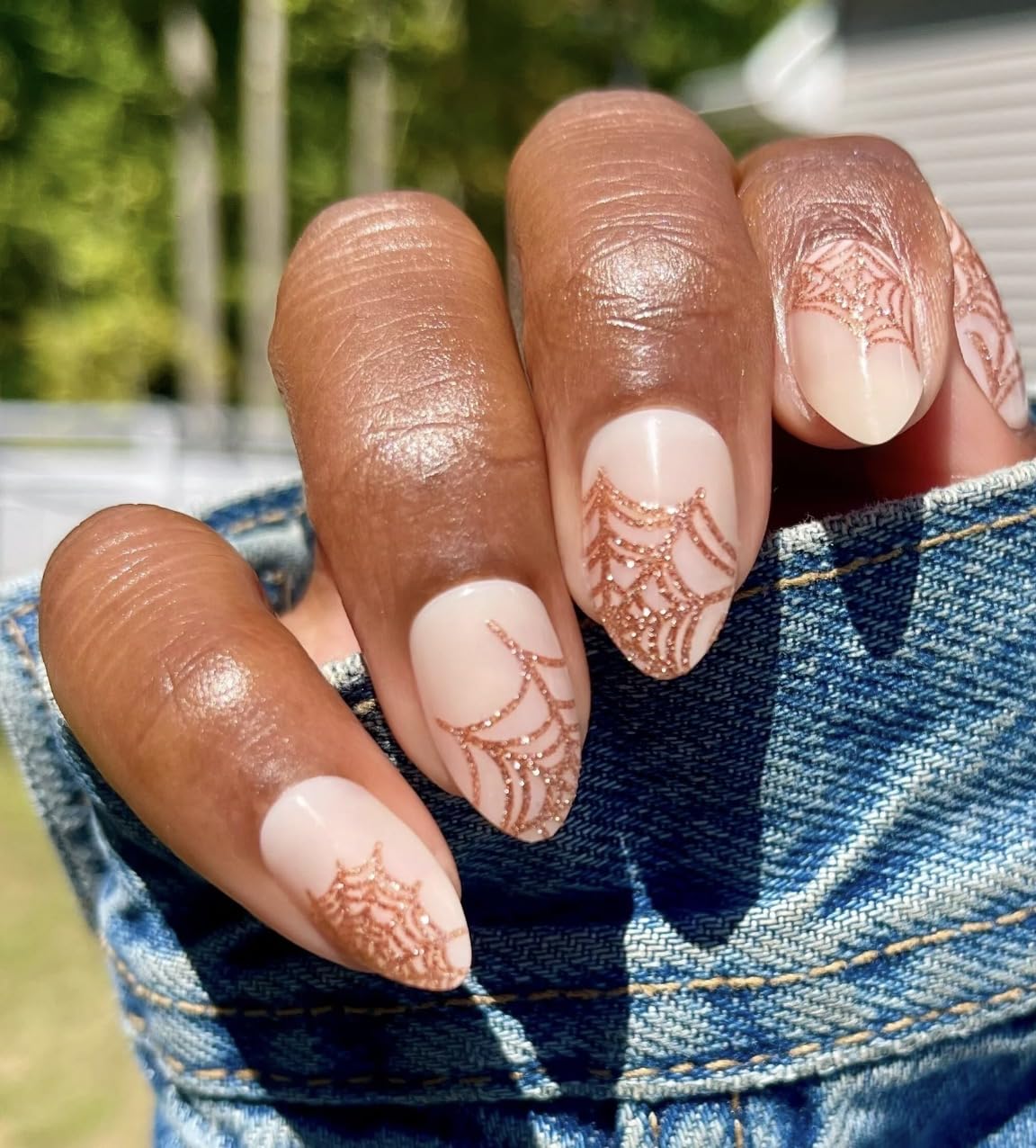 Olive & June Instant Mani Medium Almond Press-on Nails, Glitter Spiderwebs, 42 Pieces Beauty & Personal Care Olive & June