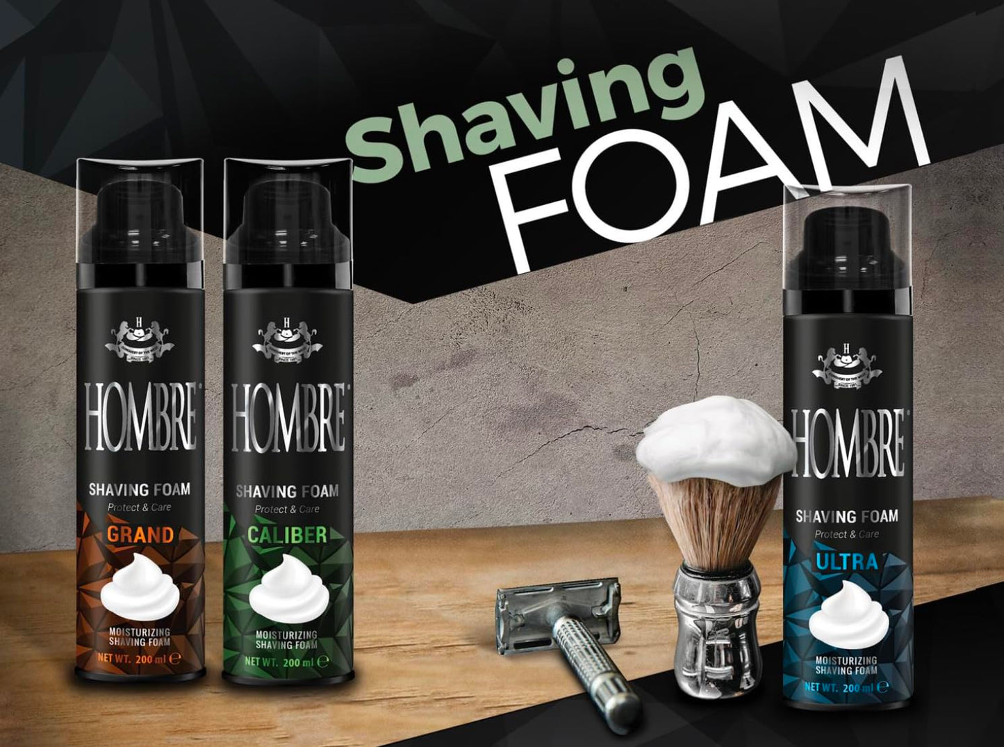 HOMBRE Ultra Shave Foam for Men - Citrus Aquatic Clean Scent - Rich Protective Foam - Aluminum-Free Formula 200 ml (Pack of 3) Beauty and Personal Care HOMBRE
