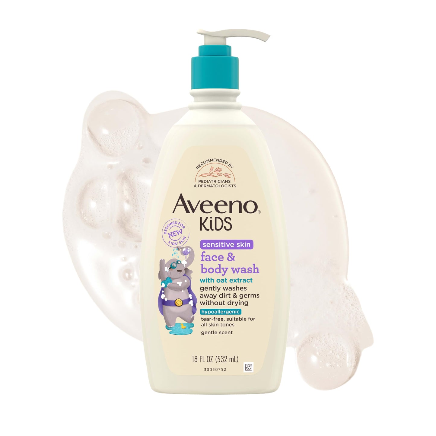 Aveeno Kids Sensitive Skin Face & Body Wash, Nourishing Oat Extract, Wash Away Dirt and Germs Without Drying, Kids Body Wash is Tear-Free