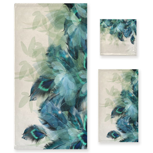 HATESAH Bath Towels Set,Soft Absorbent Watercolor Peacock Feather Teal Turquoise Floral Green Leaf Print 3 Piece Bathroom Towels,1 Bath Towel,1 Hand…