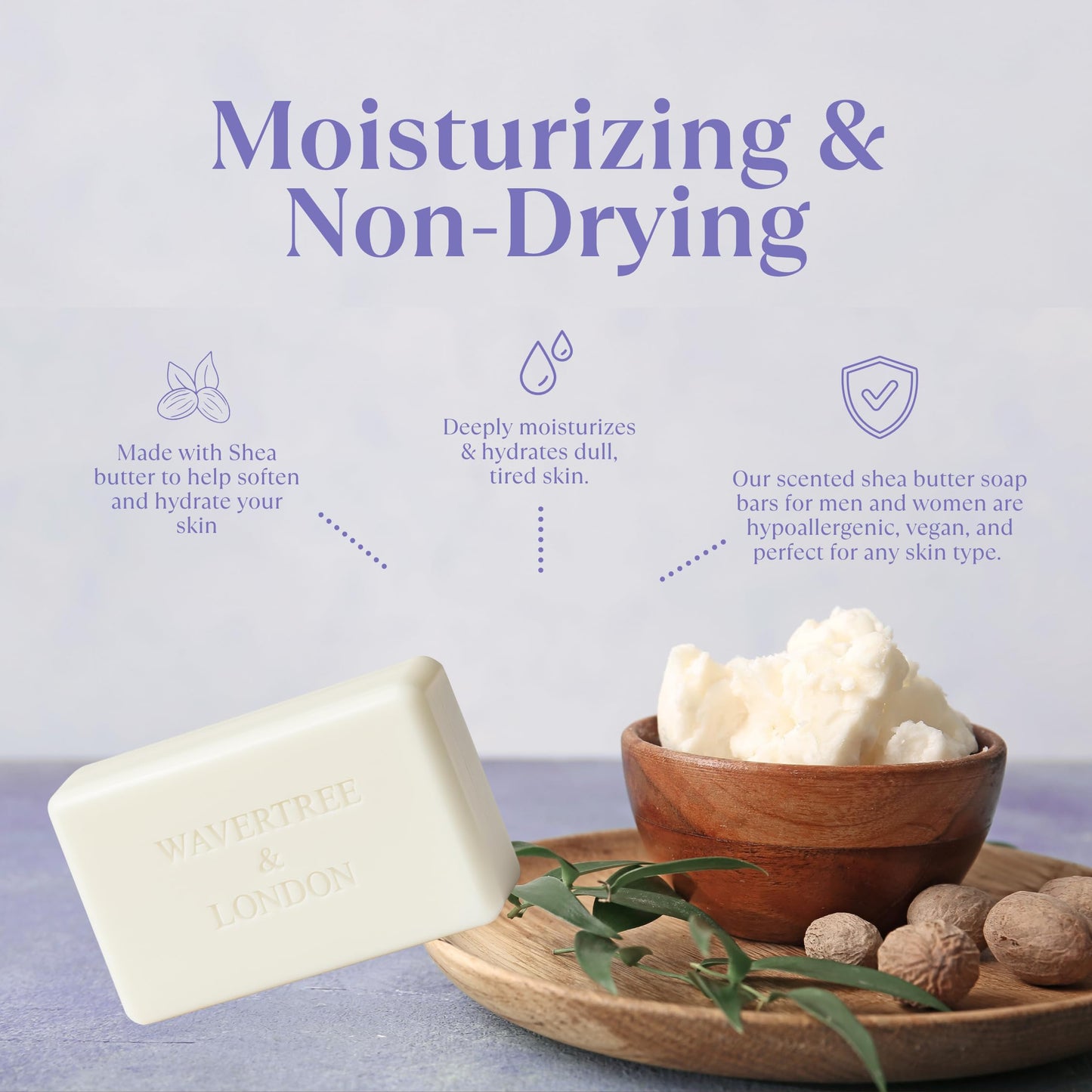 Wavertree & London Basil & Neroli Scented Natural Soap Bars (2 Bars), 7oz Moisturizing French Triple Milled Soap enriched with shea butter - Plant Oil
