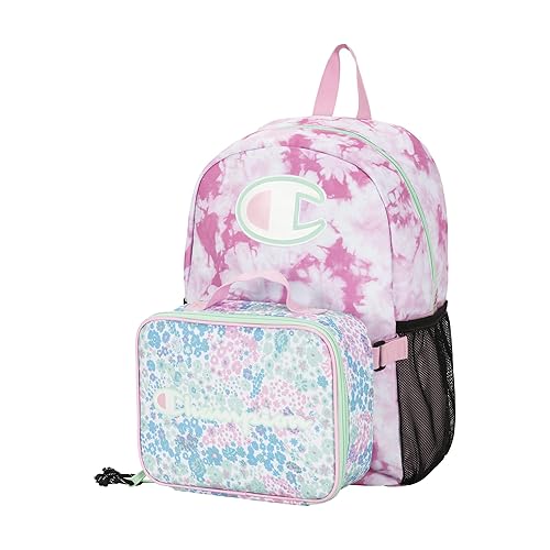 Champion Kids' Youth Backpacks & Lunch Kit Combo, Pink Candy/Aruba Blue, One-Size