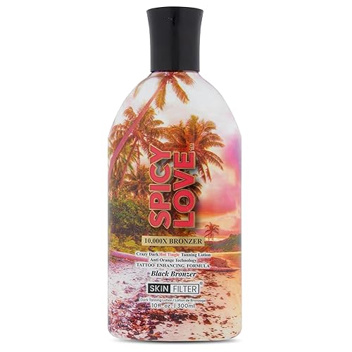 Skin Filter Spicy Love Tanning Lotion - 10,000X Crazy Dark Tanning Lotion - Tanner with Anti-Orange Technology and Tattoo Protection - Black Body